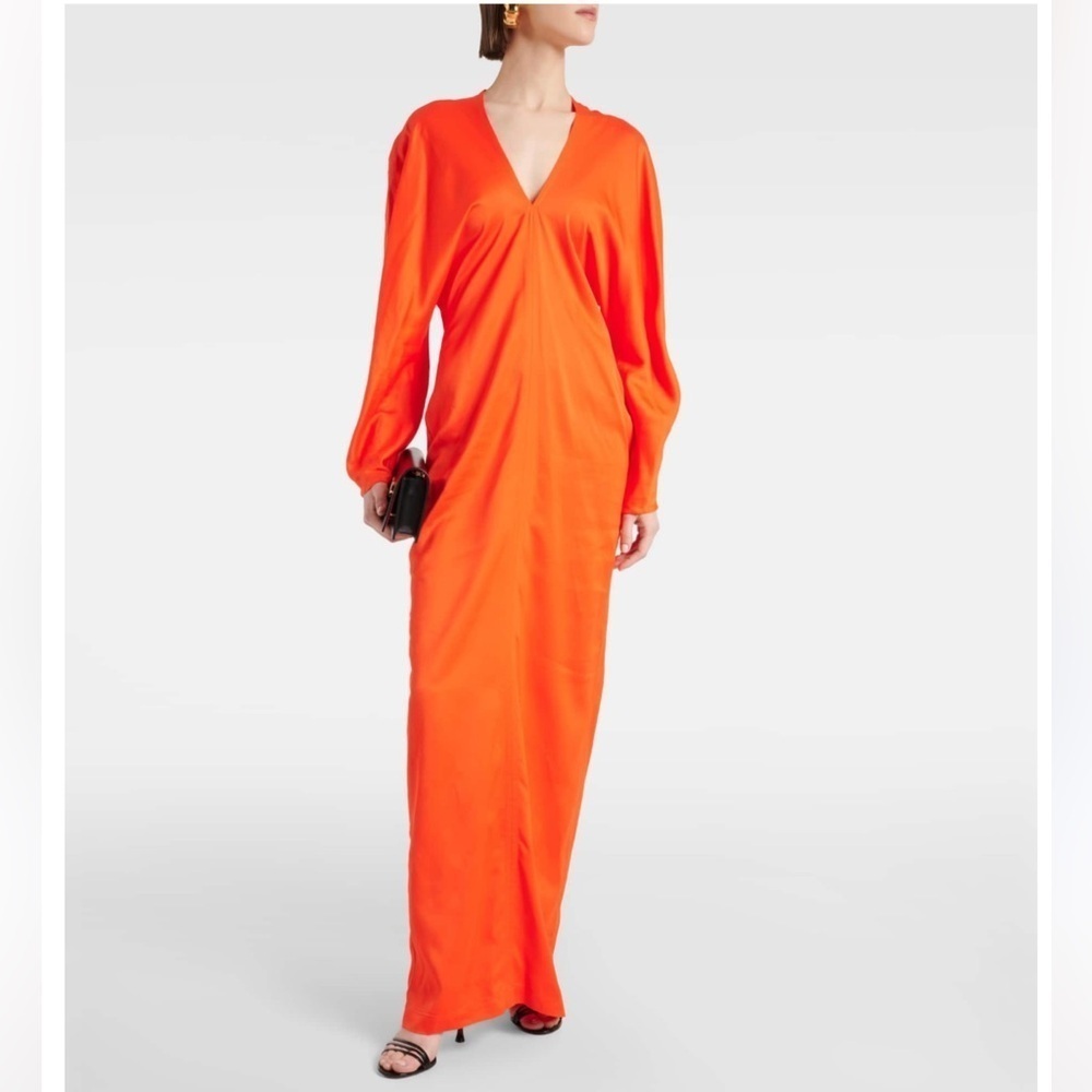 Ferragamo Long Sleeve V Neck Satin Gown - Picture 3 of 14